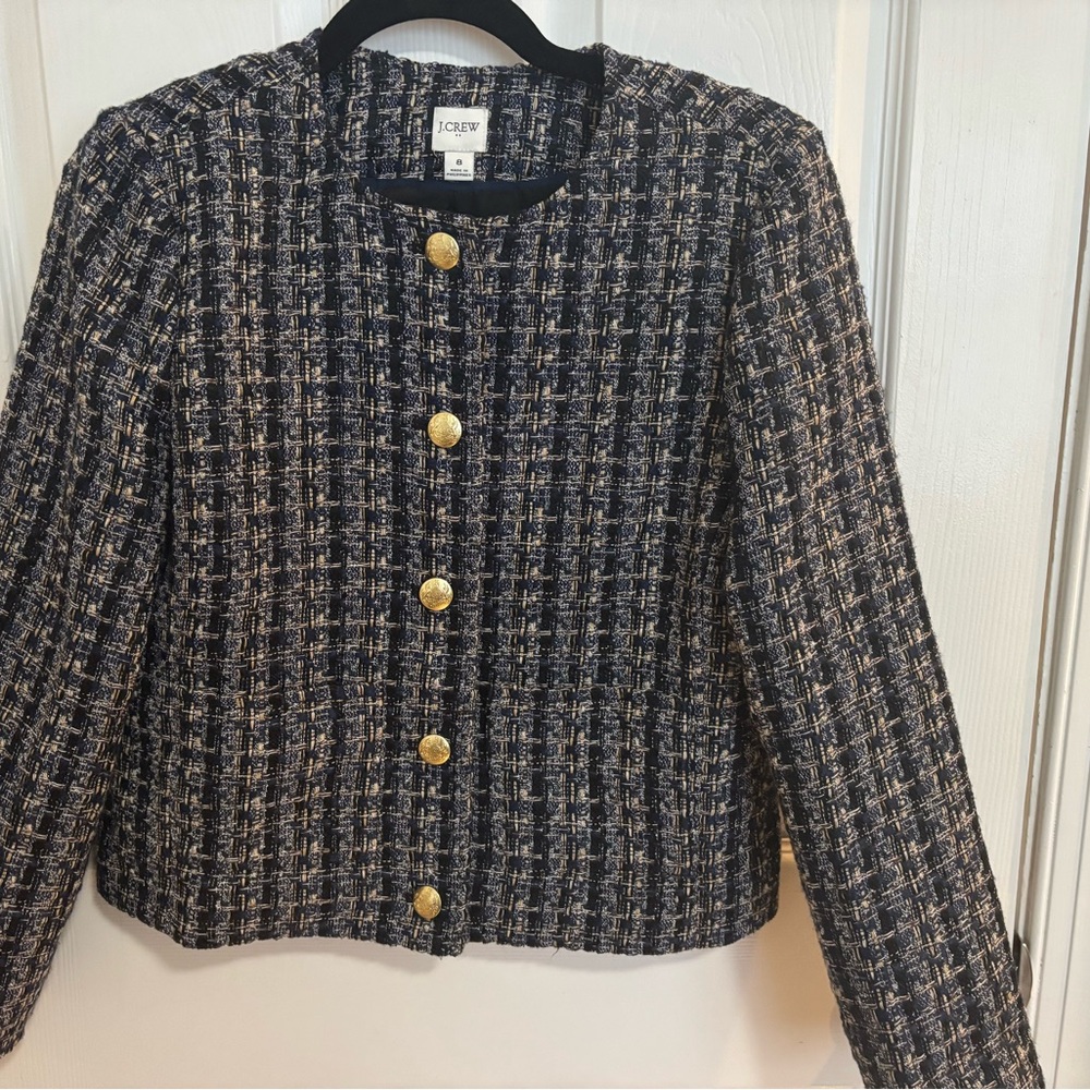J. Crew Women's Black and Gold Tweed Blazer